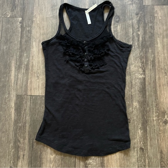 Color Story Black Sleeveless Ruffled Buttoned Round Neck Fitted Tank Top Shirt S - Picture 1 of 10